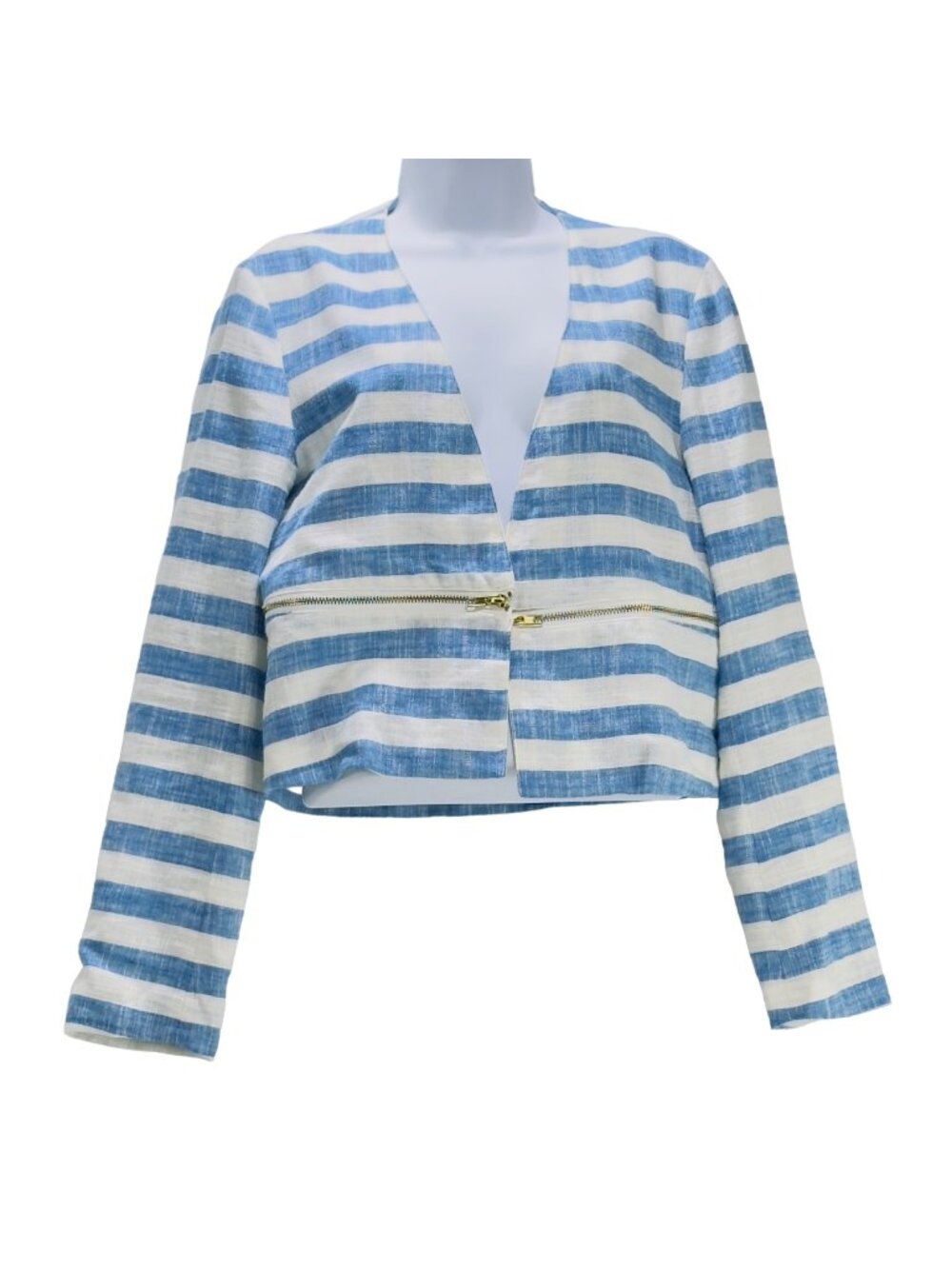 DANCE & MARVEL Women’s Jacket Linen Blend lined Cropped Gold-tone Zipper Size M